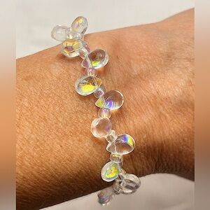 Handmade Iridescent Teardrop Beaded Stretch Bracelet